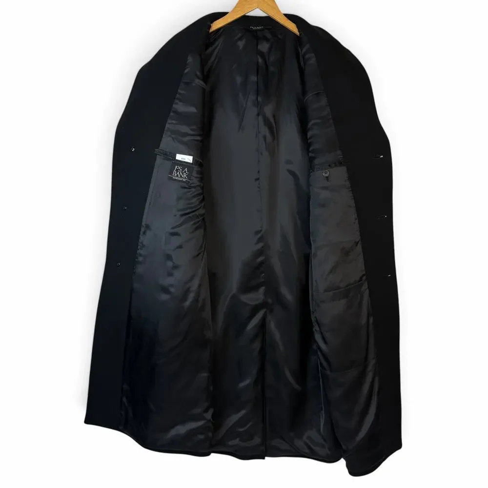 Jos A Bank Mens Black Wool Overcoat Single Breasted Three Button Size 44R